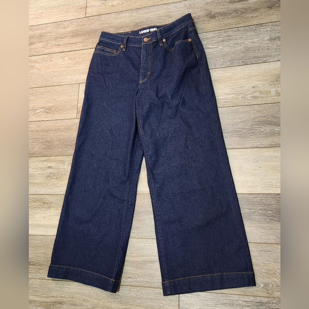 Lands' End Women's Dark Blue Wide Leg High Rise Jeans Size 10
